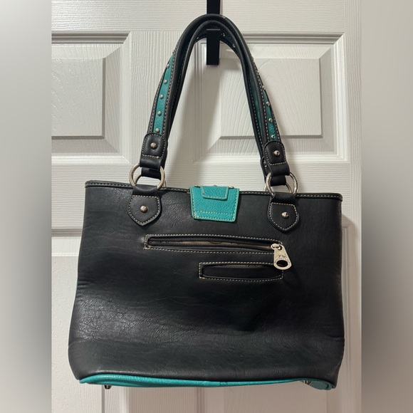 Montana West Black and Teal Studded Shoulder Bag - Picture 6 of 8